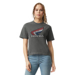 Ladies Tricolour Honda Wing Crop Tee - Black