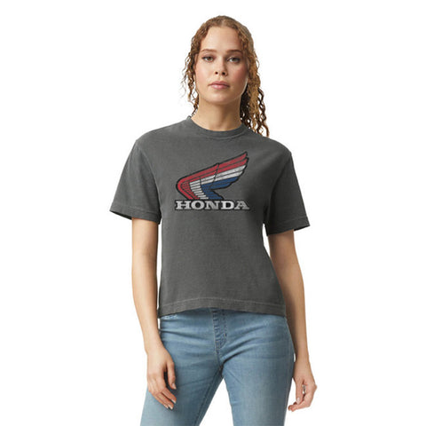Ladies Tricolour Honda Wing Crop Tee - Black